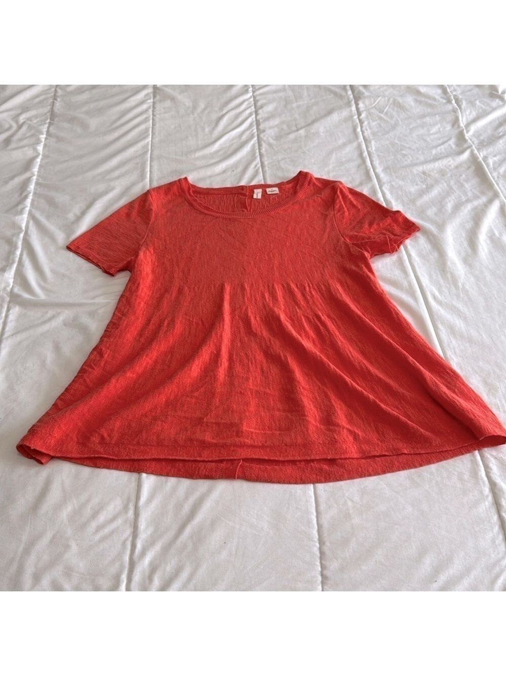 Anthropologie Moth Coral Pink Slub Knit Button Back Swing Top Small